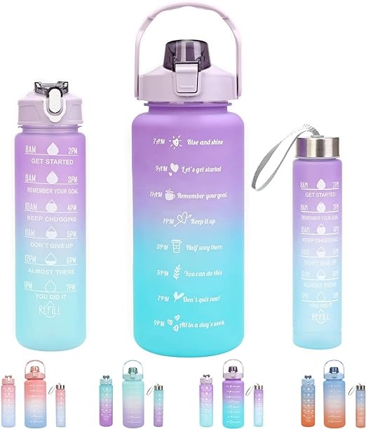 3 Piece Motivational Water Bottle Set, BPA Free
