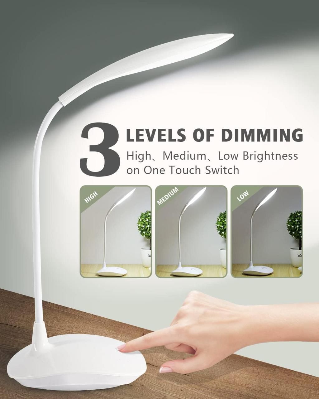 3 Level Dimming LED Desk Lamp with Touch Control
