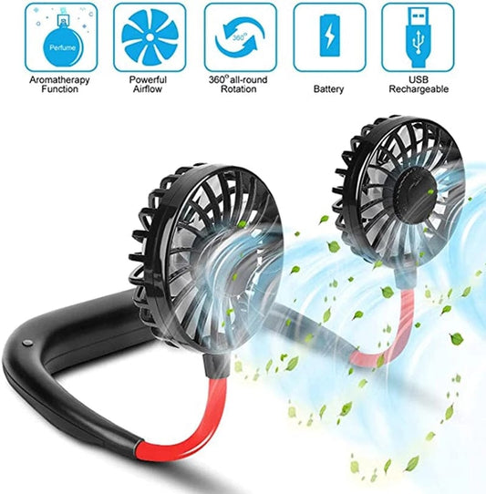 Portable Neck Fan, 360° Rotation, USB Rechargeable