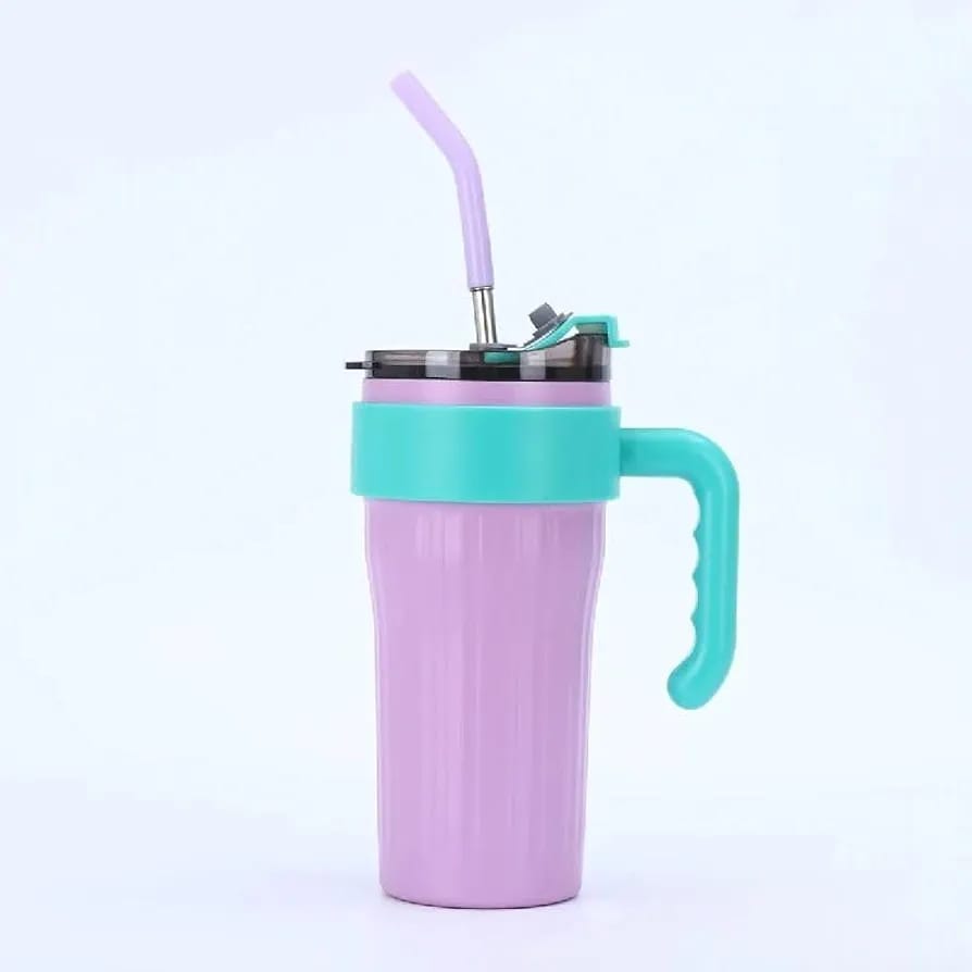 40oz Insulated Thermos Travel Mug with Handle and Straw