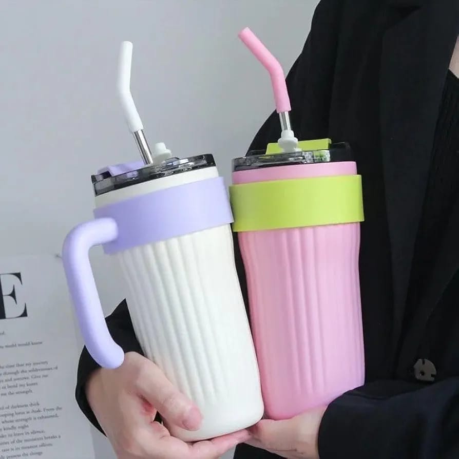 40oz Insulated Thermos Travel Mug with Handle and Straw