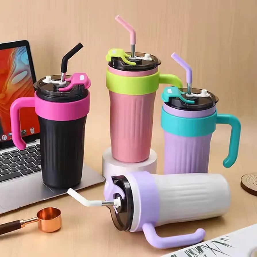 40oz Insulated Thermos Travel Mug with Handle and Straw