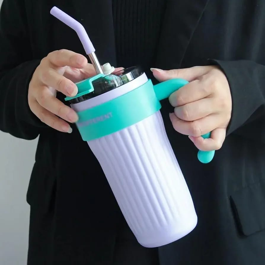 40oz Insulated Thermos Travel Mug with Handle and Straw