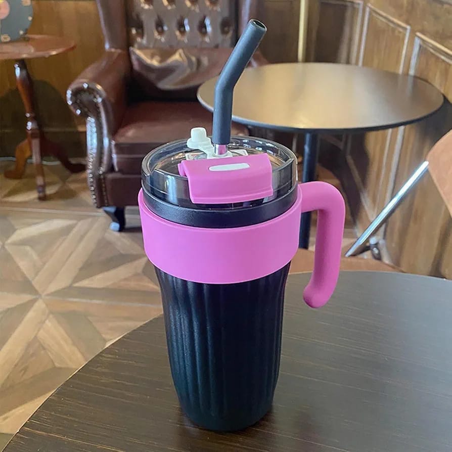 40oz Insulated Thermos Travel Mug with Handle and Straw