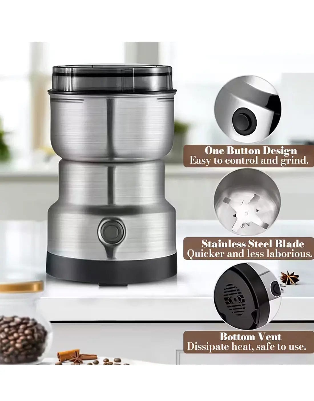 Electric Stainless Steel Spice & Coffee Grinder