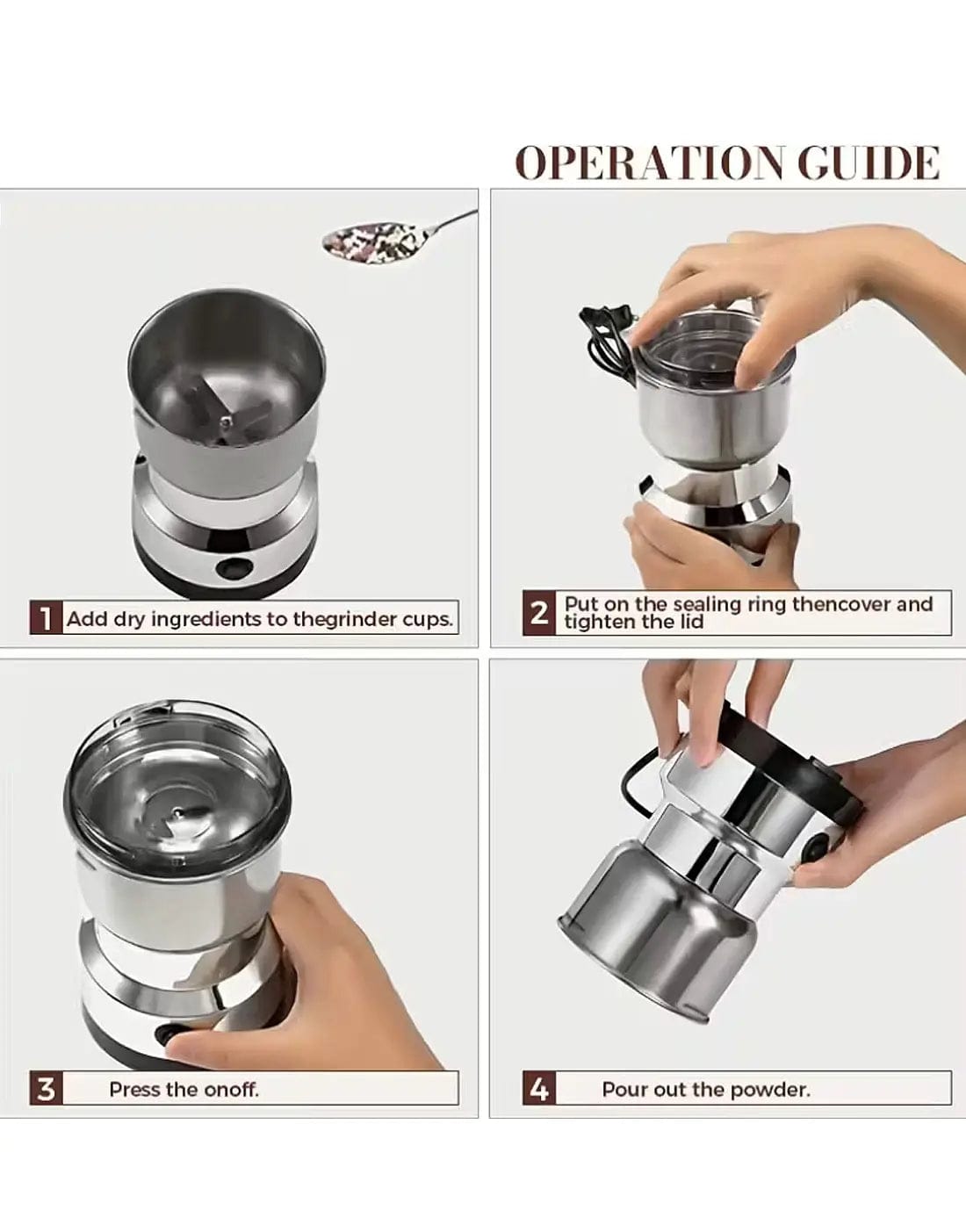 Electric Stainless Steel Spice & Coffee Grinder